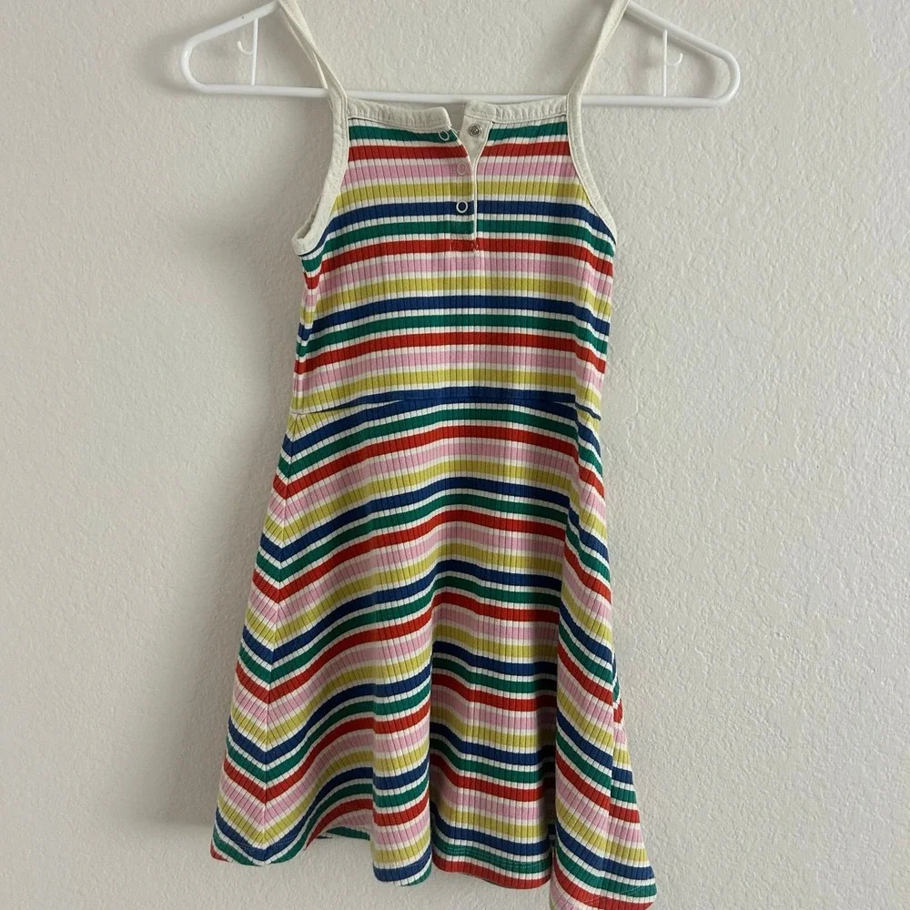Hanna Andersson Rainbow Striped Cotton Stretch Dress with Snap Front Size 8